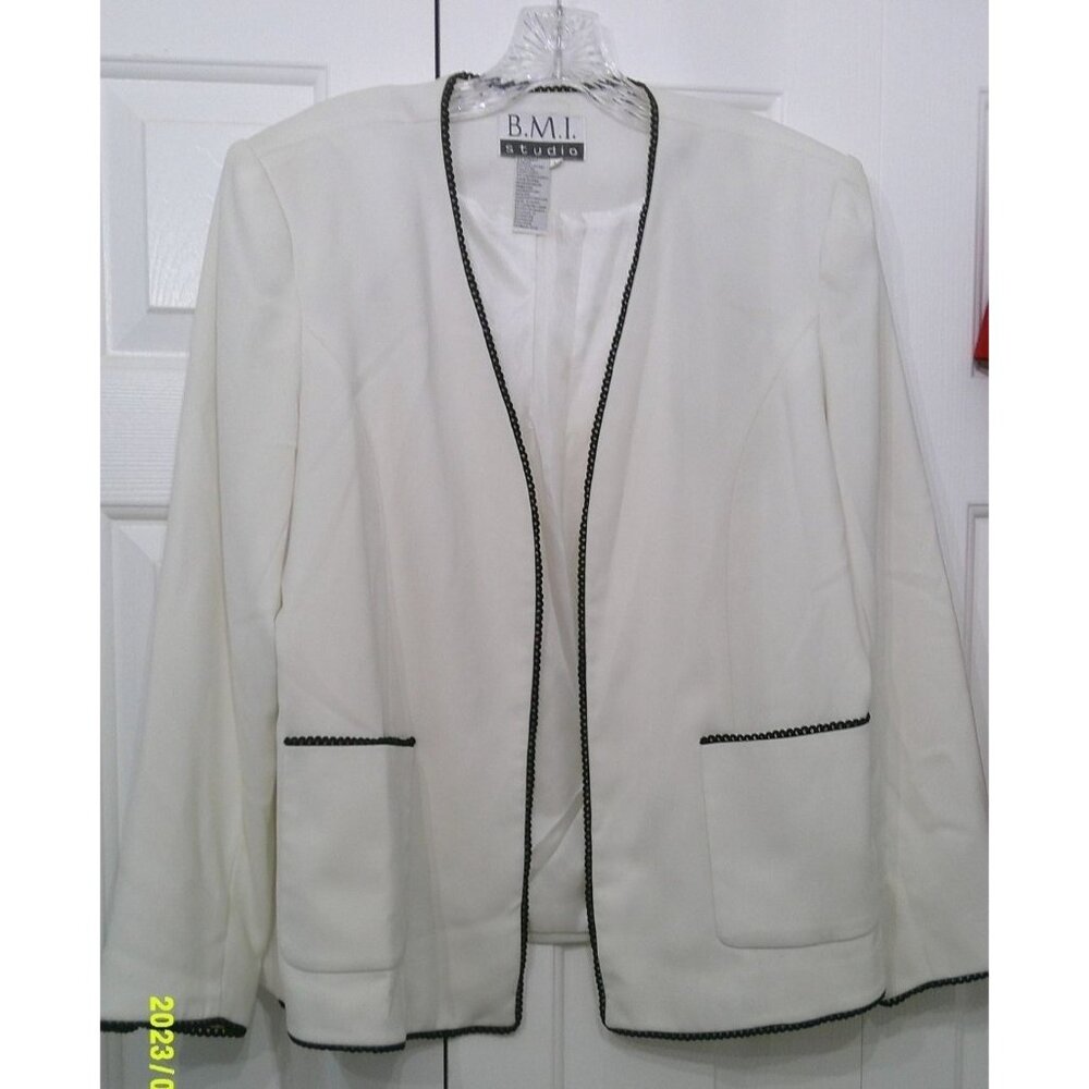 BMI Studio White Suit Jacket Fully Lined Sz 14 * Office * Work * Church C200 hh